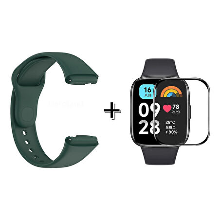 Forzacase Xiaomi Redmi Watch 3 Active ile uyumlu Silikon Kordon Kayış + Ekran Koruyucu Film - FC171