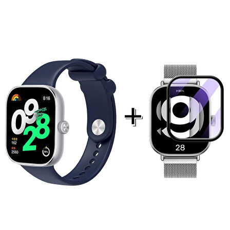 Forzacase Xiaomi Redmi Watch 4 ile uyumlu Silikon Kordon Kayış + Ekran Koruma Filmi - FC395