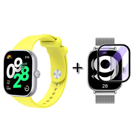 Forzacase Xiaomi Redmi Watch 4 ile uyumlu Silikon Kordon Kayış + Ekran Koruma Filmi - FC395
