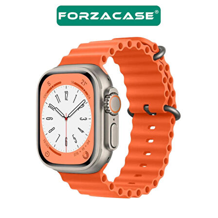 Forzacase Apple Watch 44mm uyumlu Ocean Silikon Kordon Kayış + Ekran Kasa Koruyuculu Kılıf - FC007