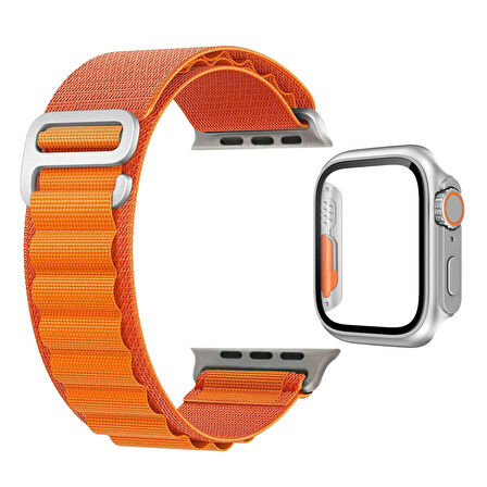 Forzacase Apple Watch 44mm ile uyumlu Kancalı Kumaş Kordon + Ekran Kasa Koruyuculu Kılıf - FC269