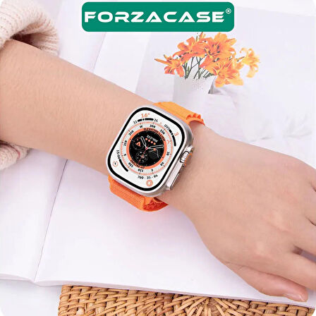 Forzacase Apple Watch 44mm ile uyumlu Kancalı Kumaş Kordon + Ekran Kasa Koruyuculu Kılıf - FC269