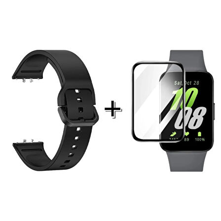 Forzacase Samsung Galaxy Fit 3 ile uyumlu Silikon Kordon Kayış + Ekran Koruma Filmi - FC440