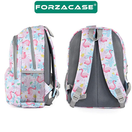 Forzacase 3 Bölmeli Askılı Çocuk Okul Çantası ve Kalemlik Seti Flamingo Tasarım Sırt Çanta - FC1110