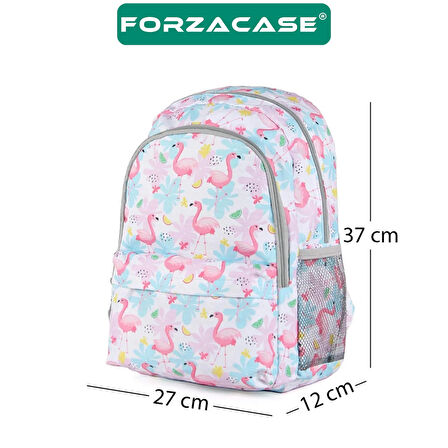 Forzacase 3 Bölmeli Askılı Çocuk Okul Çantası ve Kalemlik Seti Flamingo Tasarım Sırt Çanta - FC1110