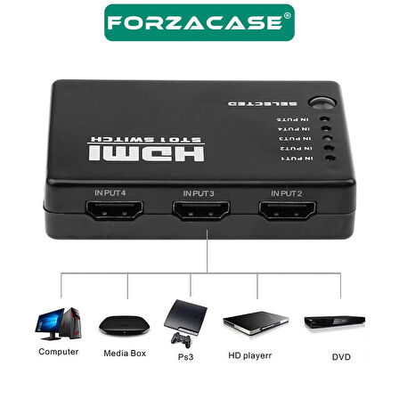 Forzacase 5 Giriş 1 Çıkış Kumandalı HDMI Çoklayıcı 5in1 Switch 1080p Full HD - FC1113