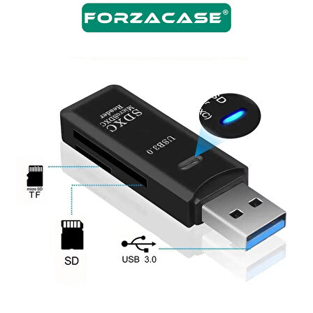 Forzacase 2in1 USB 3.0 Kart Okuyucu SD / Micro SD / TF Çevirici - FC1114