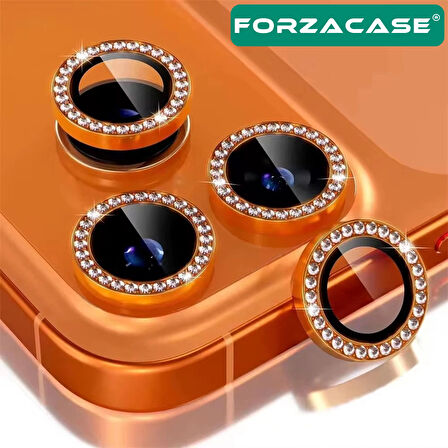 Forzacase iPhone 17 Pro Max ile uyumlu Elmas Taşlı Kamera Camı Lens Koruyucu Halka Seti - FC1126