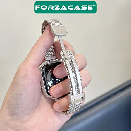 Forzacase Apple Watch 11 46mm ile uyumlu D Mıknatıslı İnce Metal Hasır Kordon Kayış - FC1139