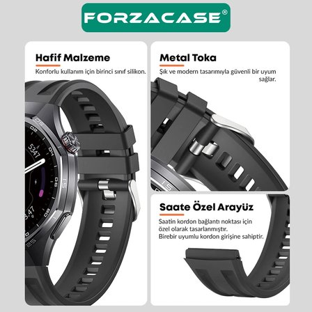 Forzacase Huawei Watch GT 6 Pro 46mm ile uyumlu Özel Tasarım Tokalı Silikon Kordon Kayış - FC1175
