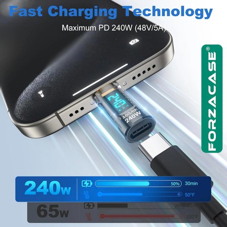 Forzacase 240W PD 3.1 Hızlı Şarj 40Gbps Data Veri Aktarıcı Dijital Ekranlı Type-C Adaptör - FC1185