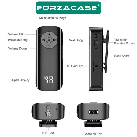 Forzacase Bluetooth 5.3 Ses Alıcı Verici – AUX Kablosuz Audio Adaptör, Araç ve TV Uyumlu - FC1196