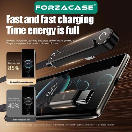Forzacase 240W Type-C to Type-C Katlanabilir Standlı Hızlı Şarj Kablosu Yassı Örgü Tasarım - FC1227