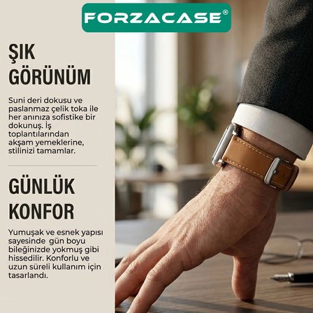 Forzacase Apple Watch 8 45mm ile uyumlu Suni Deri Kordon Kayış - FC1242
