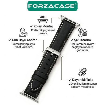 Forzacase Apple Watch Ultra 49mm ile uyumlu Suni Deri Kordon Kayış - FC1242