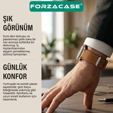 Forzacase Apple Watch Ultra 3 49mm ile uyumlu Suni Deri Kordon Kayış - FC1242