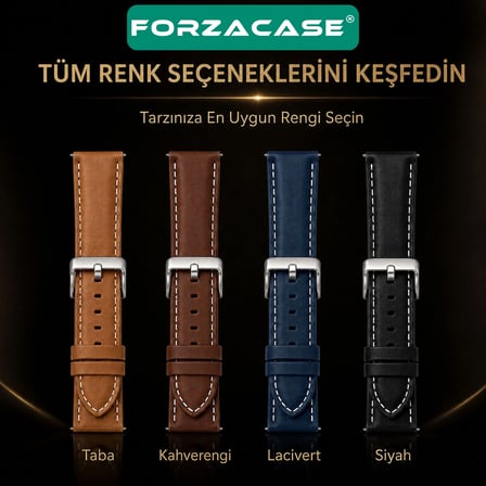 Forzacase Garmin Venu 4 45mm ile uyumlu Suni Deri Kordon Kayış - FC1243