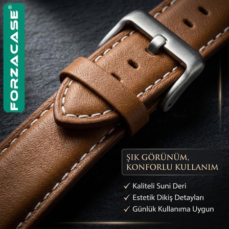 Forzacase Huawei Watch GT 6 46mm ile uyumlu Suni Deri Kordon Kayış - FC1243