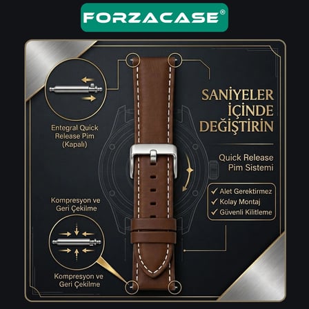 Forzacase Amazfit GTR 47mm ile uyumlu Suni Deri Kordon Kayış - FC1243