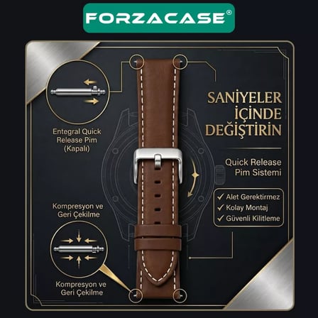 Forzacase Xiaomi Watch S5 46mm ile uyumlu Suni Deri Kordon Kayış - FC1243