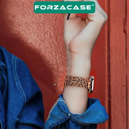 Forzacase Samsung Watch Active 2 44 mm ile uyumlu Leopar Desen Metal Mıknatıslı Kordon Kayış FC1244