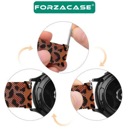 Forzacase Huawei Watch GT 6 Pro 46mm ile uyumlu Leopar Desen Metal Mıknatıslı Kordon Kayış - FC1245