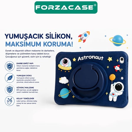 Forzacase Samsung Galaxy Tab A9 Plus 11’’ X210 uyumlu Astronot Desen Standlı Silikon Kılıf - FC1254