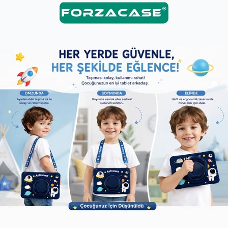 Forzacase Samsung Galaxy Tab A9 8.7’’ X110 uyumlu Astronot Desen Standlı Silikon Kılıf - FC1254