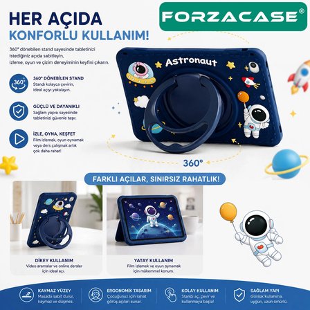 Forzacase Huawei Matepad 11.5’’ 2025 ile uyumlu Astronot Desen Askılı Standlı Silikon Kılıf - FC1254