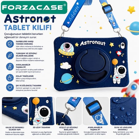 Forzacase Samsung Galaxy Tab A 8 inç T290 uyumlu Astronot Desen Standlı Silikon Kılıf - FC1254