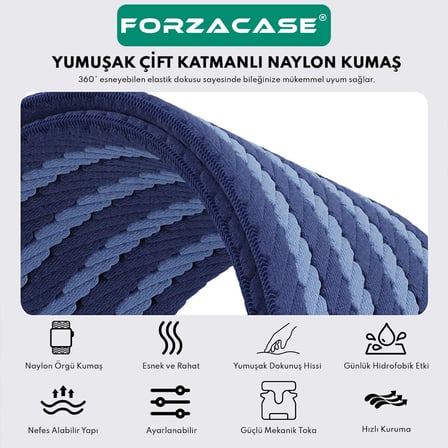 Forzacase Apple Watch Ultra 2 49mm ile uyumlu Mekanik Tokalı Çizgili Hasır Örgü Kordon - FC1255