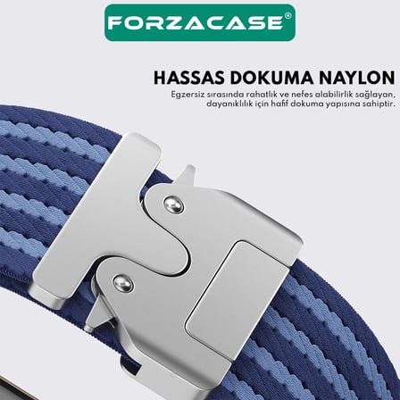 Forzacase Apple Watch Ultra 2 49mm ile uyumlu Mekanik Tokalı Çizgili Hasır Örgü Kordon - FC1255