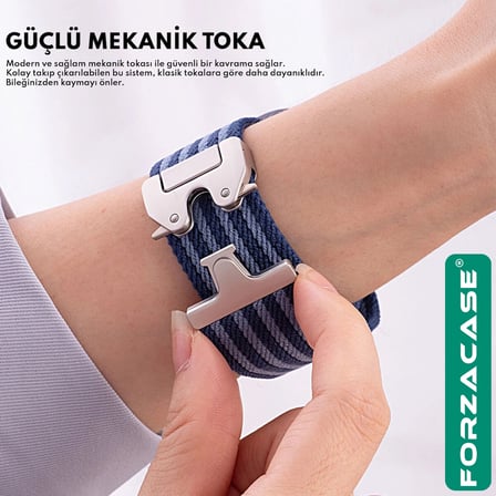 Forzacase Apple Watch Ultra 2 49mm ile uyumlu Mekanik Tokalı Çizgili Hasır Örgü Kordon - FC1255
