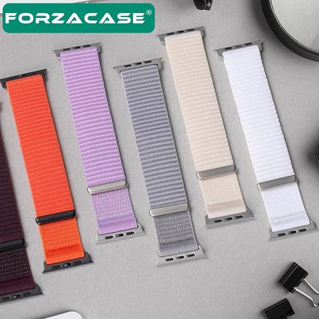 Forzacase Apple Watch SE 3 44mm ile uyumlu Wave Desen Hasır Örgü Cırtlı Kordon Kayış - FC1258