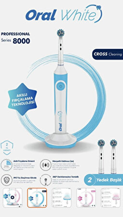Oral White Professional Series 8000 Şarjlı Diş Fırçası Mavi ve Pembe İkili Set