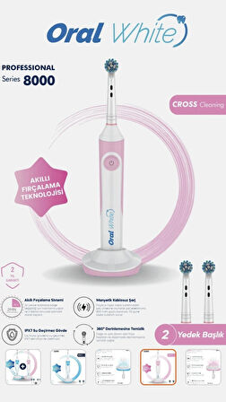 Oral White Professional Series 8000 Şarjlı Diş Fırçası Mavi ve Pembe İkili Set