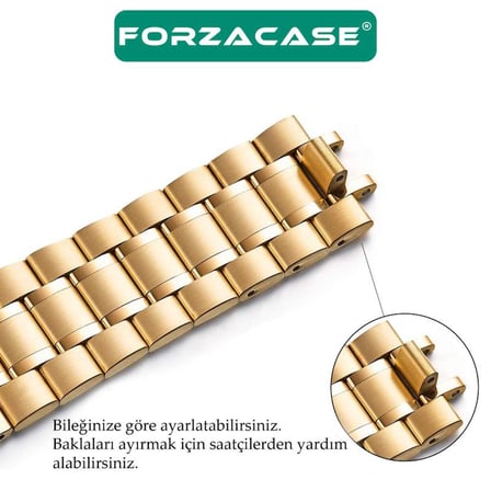 Forzacase Apple Watch 12 46mm ile uyumlu Paslanmaz Çelik Baklalı Kordon Kayış - FC179