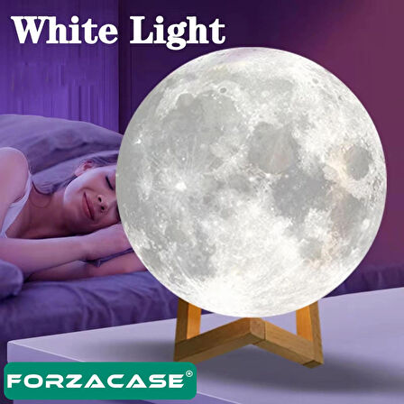 Forzacase Masaüstü Ayaklı 3D Ay Işığı Gece Lambası Beyaz Işıklı Pilli 15 cm - FC188