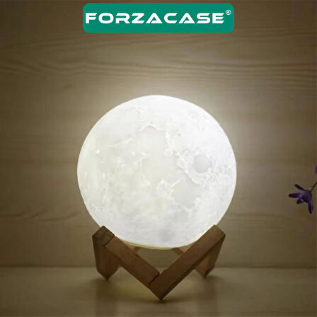 Forzacase Masaüstü Ayaklı 3D Ay Işığı Gece Lambası Beyaz Işıklı Pilli 15 cm - FC188