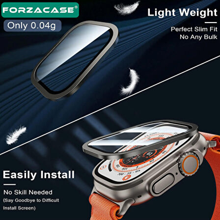 Forzacase Apple Watch Ultra 49 mm Uyumlu Metal Çerçeveli Tam Kaplayan 3D Ekran Koruyucu Cam - FC249