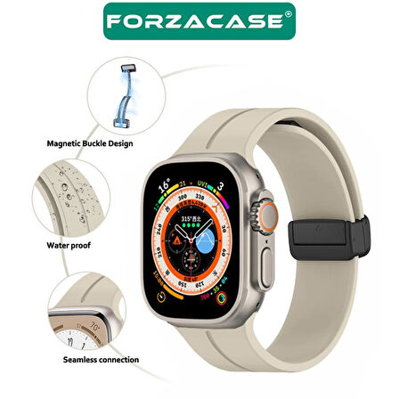 Forzacase Apple Watch 10 Series 46mm ile uyumlu Manyetik Tokalı Silikon Kordon Kayış - FC272