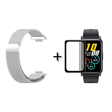 Forzacase Huawei Watch Fit 2 için Metal Mıknatıslı Kordon Kayış + Ekran Koruyucu Film - FC297