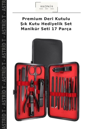 Premium Deri Kutulu Şık Kutu Hediyelik Set Manikür Seti 17 Parça