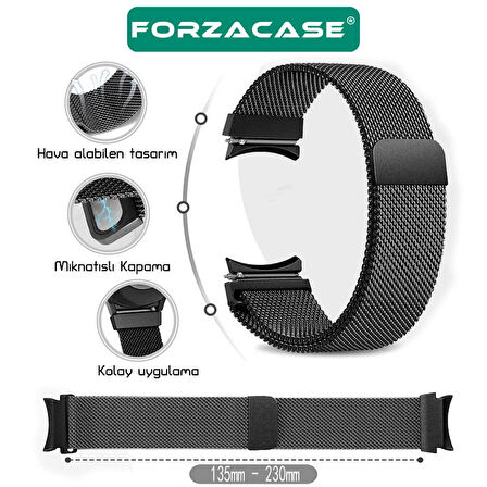 Forzacase Samsung Galaxy Watch FE ile uyumlu Metal Mıknatıslı Kordon Kayış - FC302