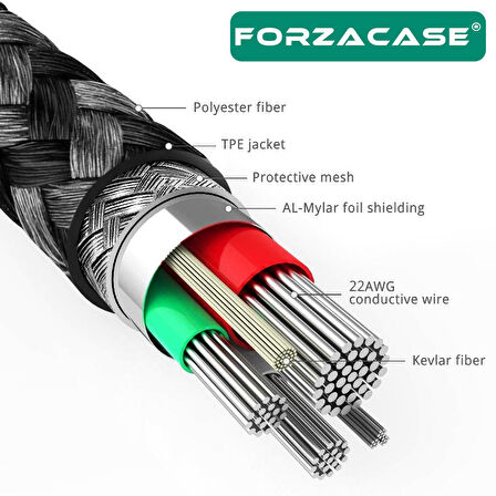Forzacase Hydra Serisi Type-C USB Örgülü Şarj ve Data Kablosu 2A 2 metre - FC315