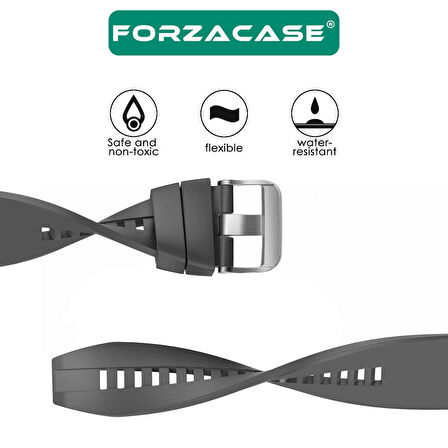 Forzacase Universal 22mm Akıllı Saatler için Tokalı Çizgi Desen Silikon Kordon Kayış - FC369