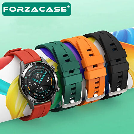 Forzacase Huawei Watch GT5 Pro 46 ile uyumlu Tokalı Çizgi Desen Silikon Kordon Kayış - FC369