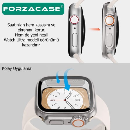 Forzacase Apple Watch 10 46mm uyumlu Full Ekran Kasa Koruyucu ve Watch Ultra Çevirici Kılıf FC398