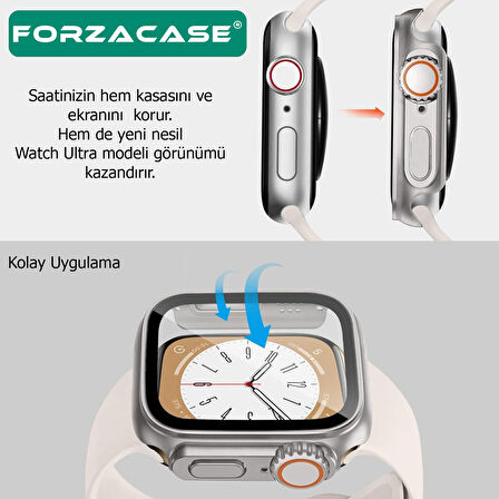 Forzacase Apple Watch 9 45mm ile uyumlu Full Ekran Kasa Koruyucu ve Watch Ultra Çevirici Kılıf FC399