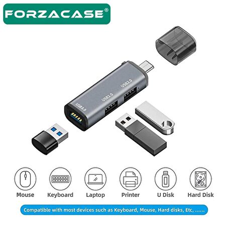 Forzacase Type-C to USB 3.0 Çoğaltıcı Hub 3in1 OTG Adaptör - FC446